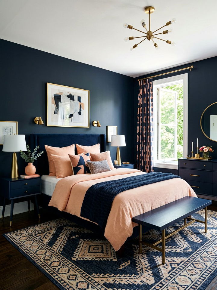 Peach and navy bedroom - 30 peach bedroom ideas