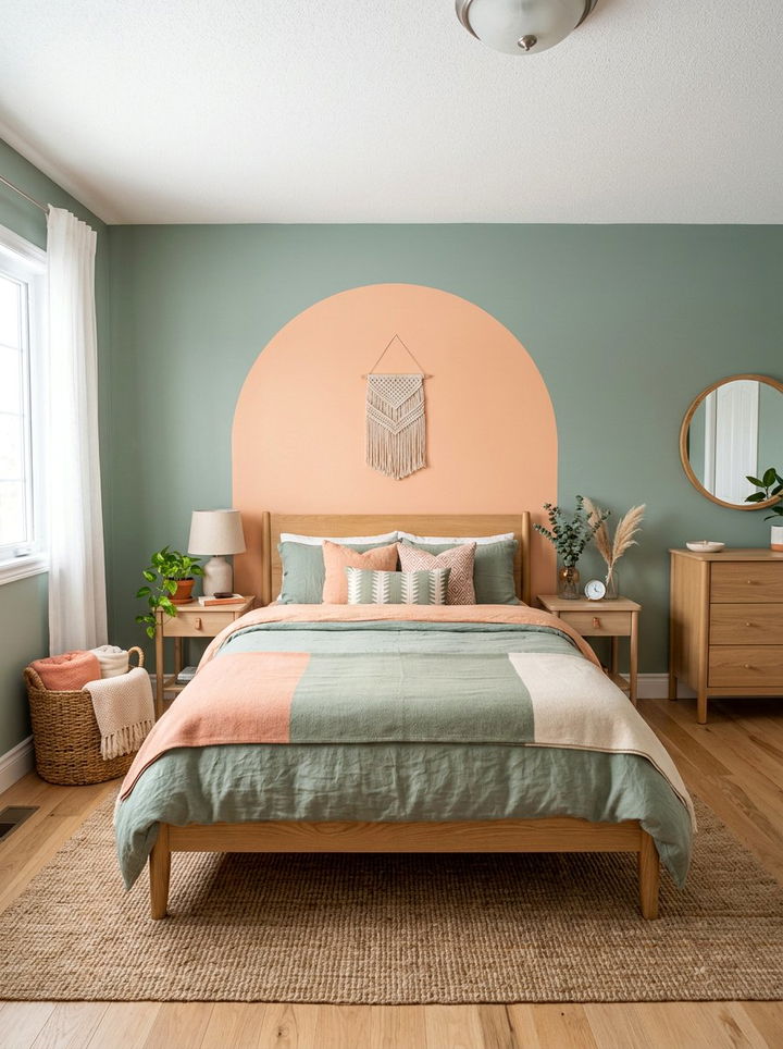 Peach and sage green bedroom - 30 color block bedroom ideas