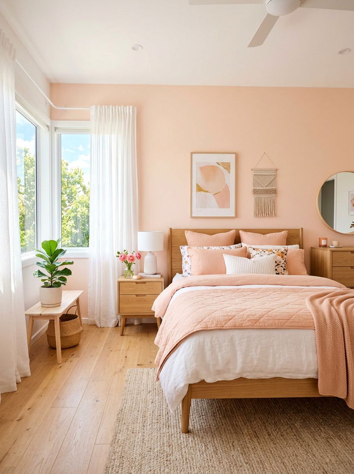 Peach pink white sunny bedroom - 30 pinkish white bedroom ideas
