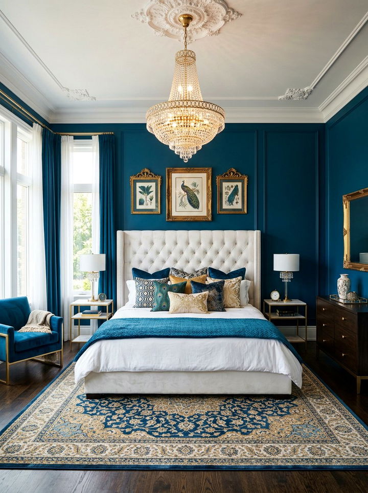 Peacock Blue Glamorous Bedroom - 30 rich color bedroom ideas