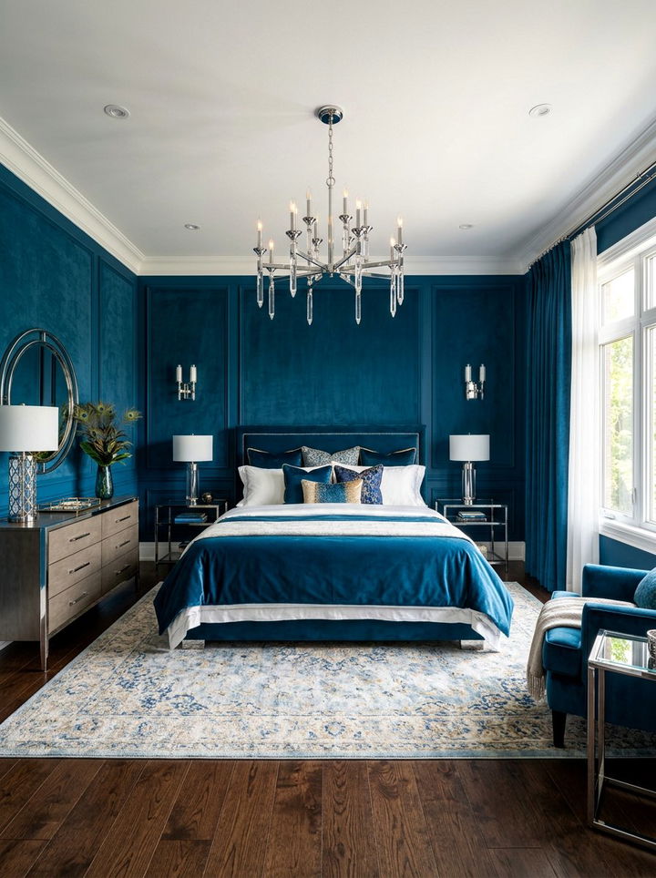 Peacock Blue Luxe Bedroom - 30 ocean inspired bedroom color ideas