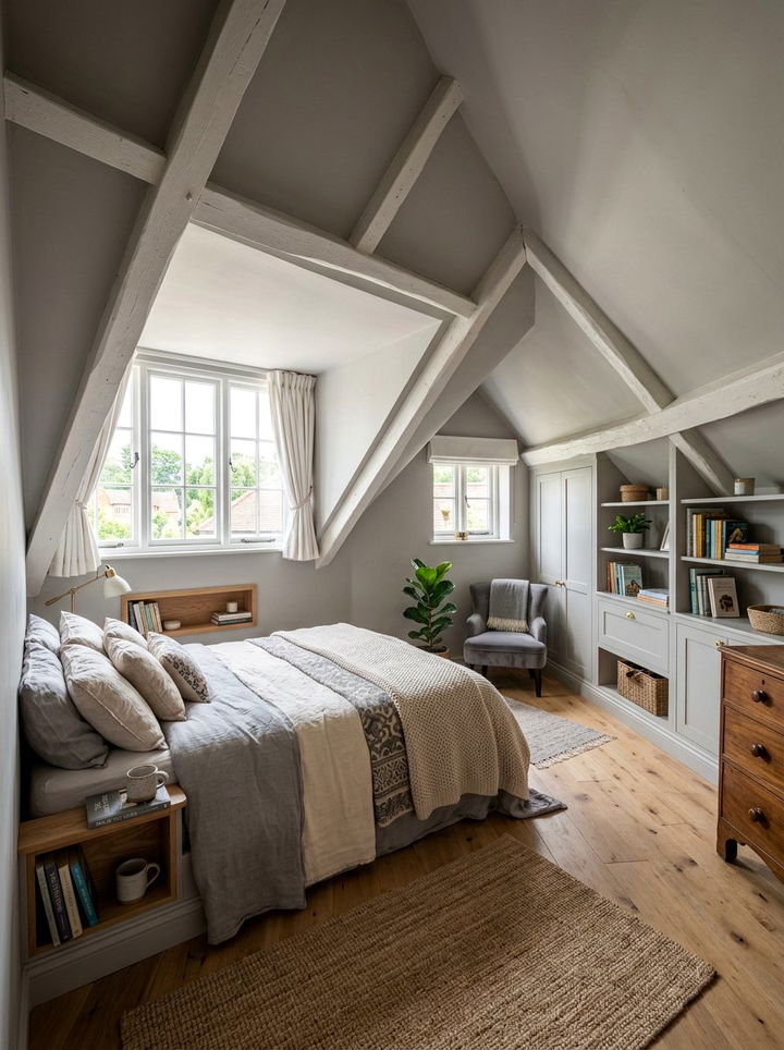 Pebble gray attic bedroom - 30 pebble gray bedroom ideas