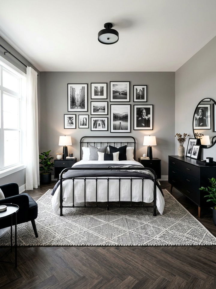 Pebble gray bedroom with black furniture - 30 pebble gray bedroom ideas