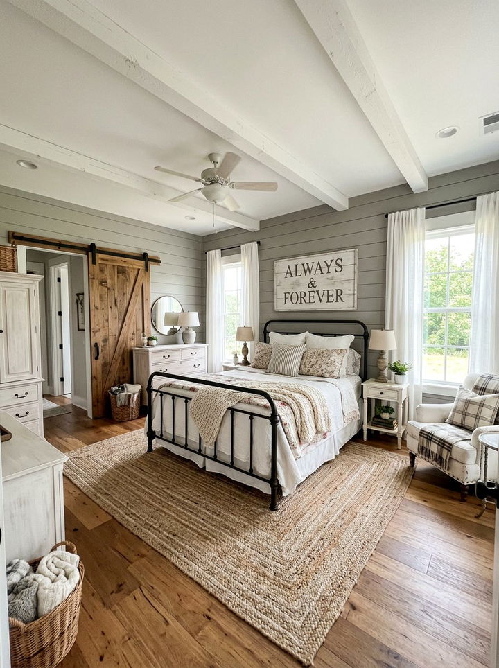 Pebble gray farmhouse bedroom - 30 pebble gray bedroom ideas