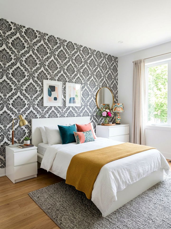 Peel and stick damask wallpaper - 30 bedroom damask wallpapers