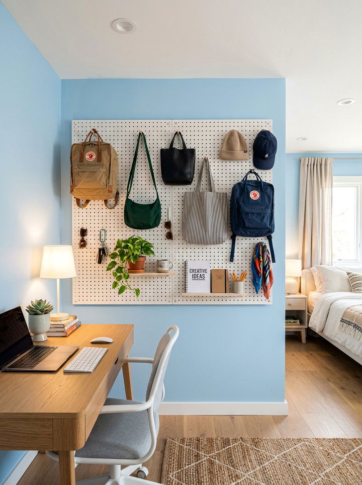 Pegboard Bag Display - 30 bedroom bag storage ideas