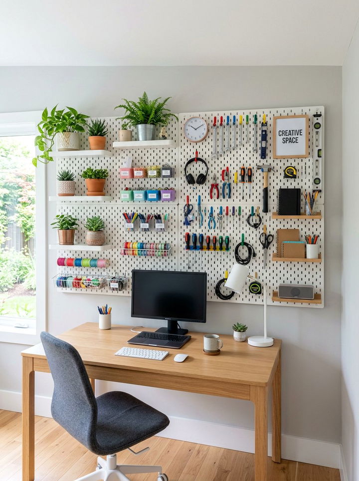 Pegboard Organization Wall - 30 DIY bedroom ideas