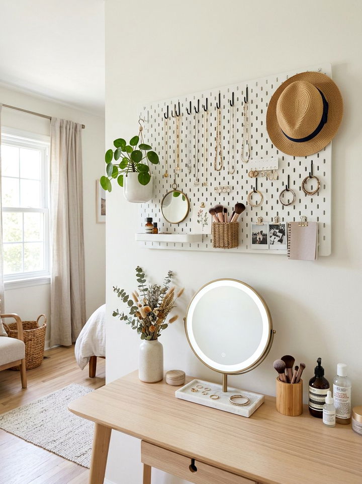 Pegboard Organizer - 30 low cost bedroom ideas