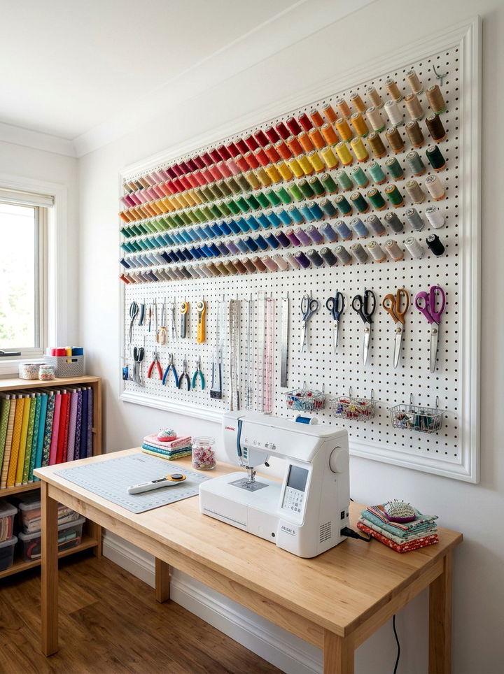 Pegboard Sewing Wall - 30 bedroom sewing nook ideas