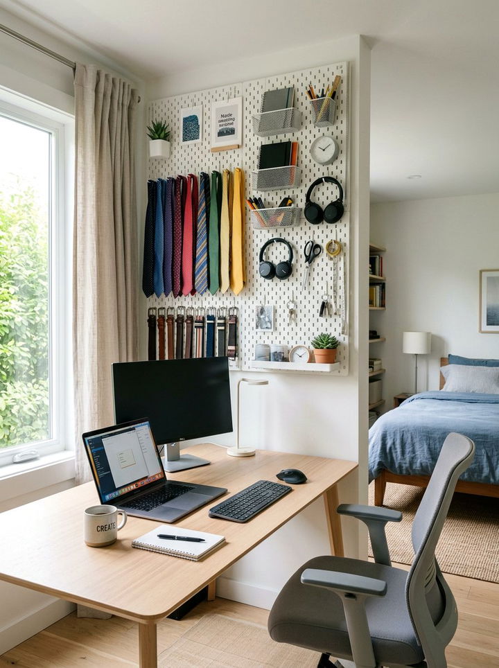 Pegboard Tie Display - 30 bedroom tie storage ideas