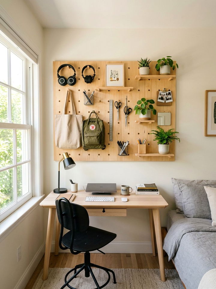 Pegboard Wall - 30 bedroom space saving ideas