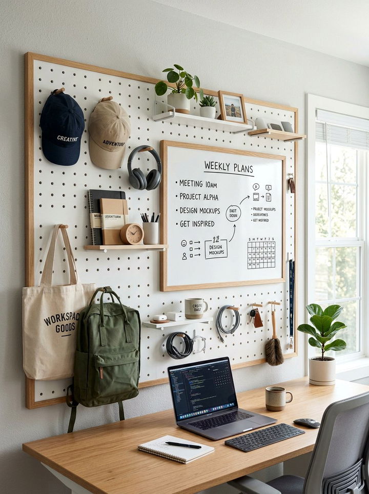 Pegboard Wall - 30 tiny bedroom ideas