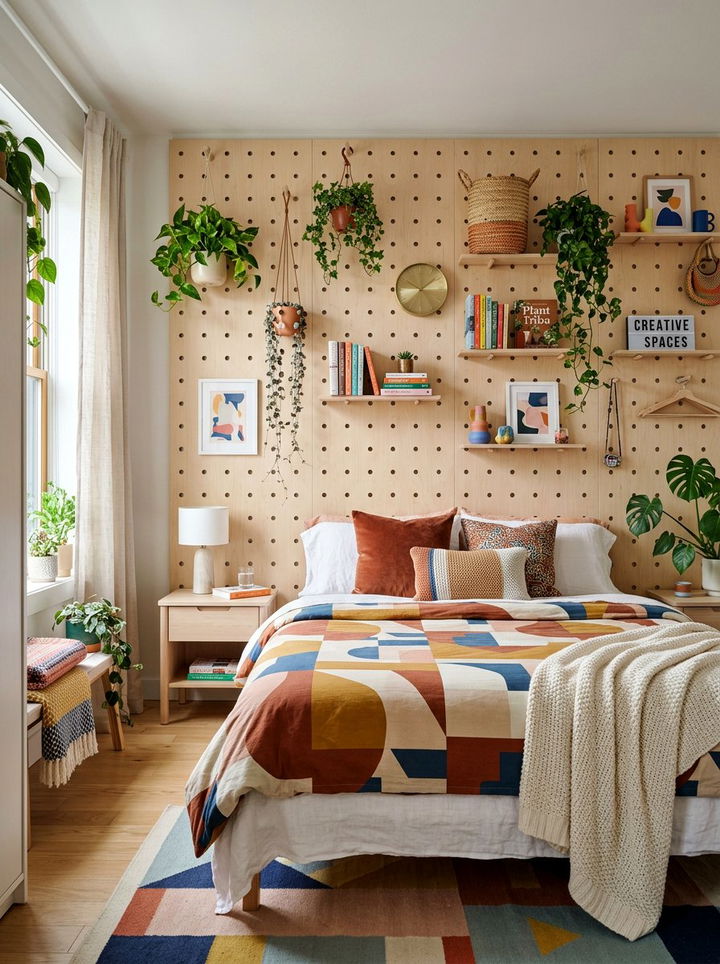 Pegboard Wall Headboard Bedroom - 30 bedroom DIY headboard ideas