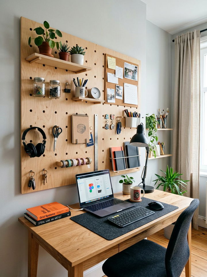 Pegboard Wall Organizer - 30 bedroom small space solutions