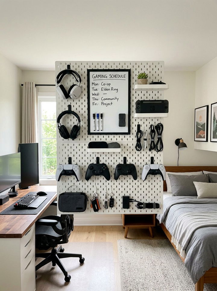 Pegboard Wall Organizer - 30 video game bedroom ideas