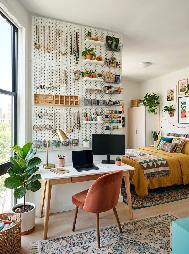 Pegboard Wall Storage - 30 bedroom storage hacks