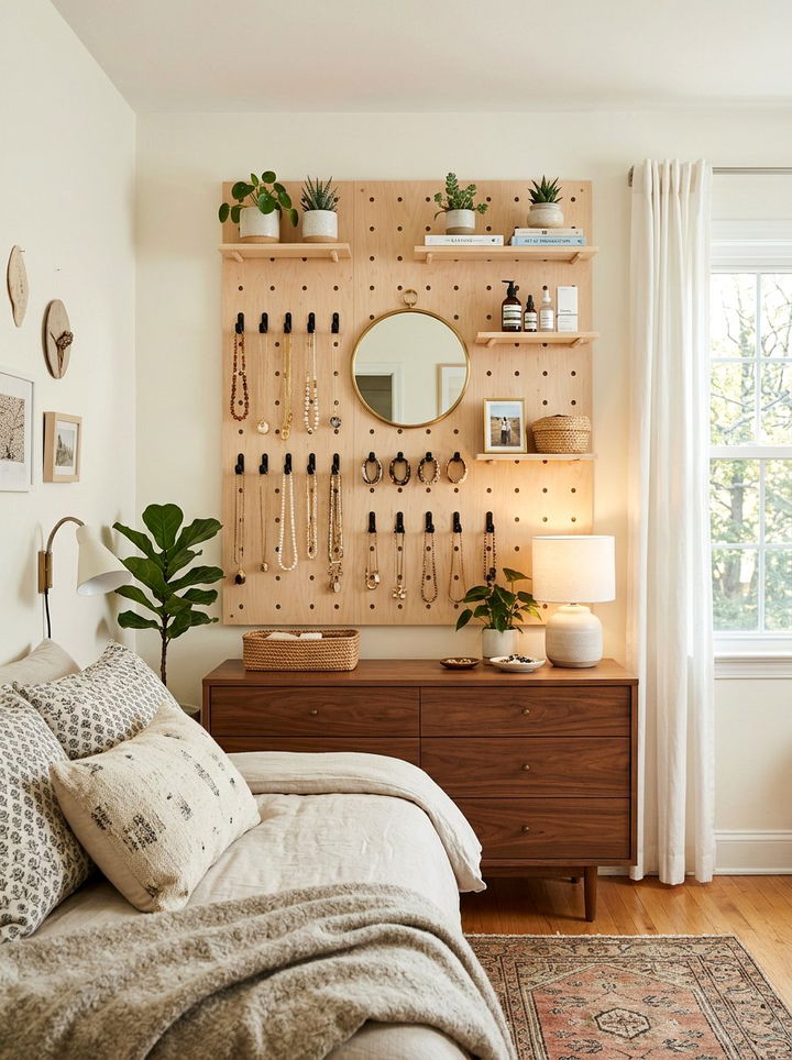 Pegboard Wall Storage - 30 bedroom clever storage ideas