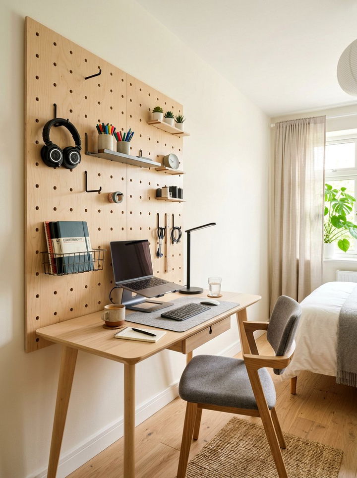 Pegboard Wall - 30 bedroom hacks