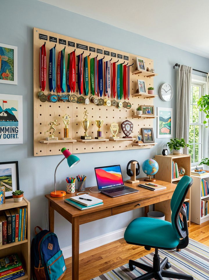 Pegboard trophy organizer - 30 bedroom trophy display ideas