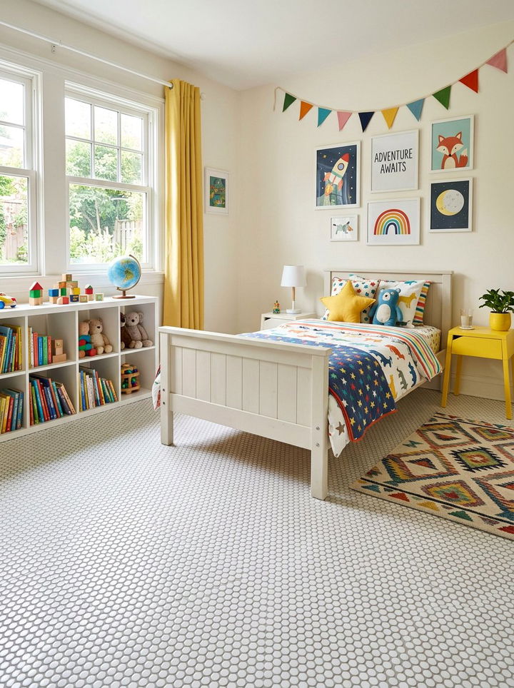 Penny Tile Floor - 30 bedroom tile ideas