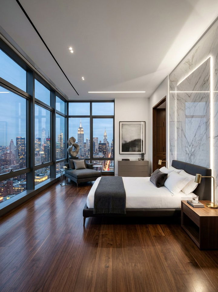 Penthouse Master Bedroom With City View - 30 spacious bedroom ideas