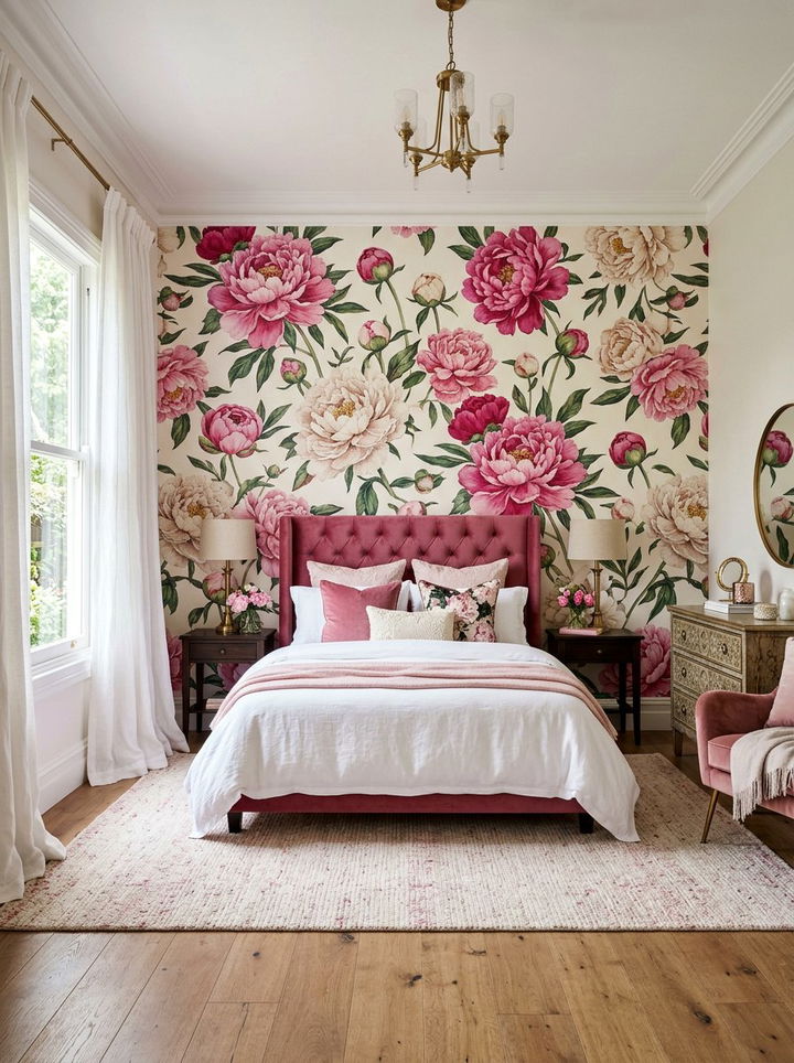 Peony Floral Wallpaper - 30 bedroom accent wall wallpapers