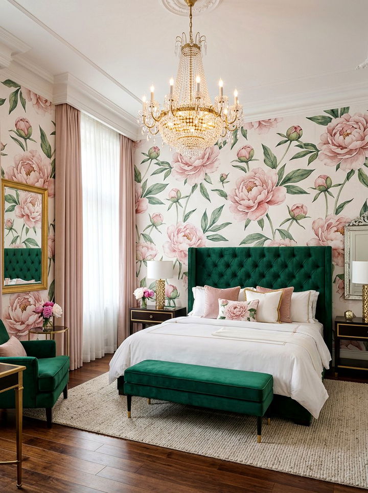 Peony Pattern Wallpaper - 30 floral themed bedroom ideas