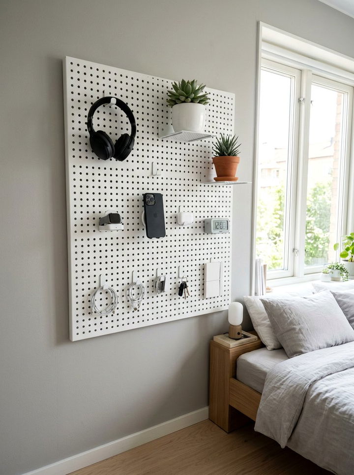 Perforated Wall Board - 30 bedroom hanging storage ideas