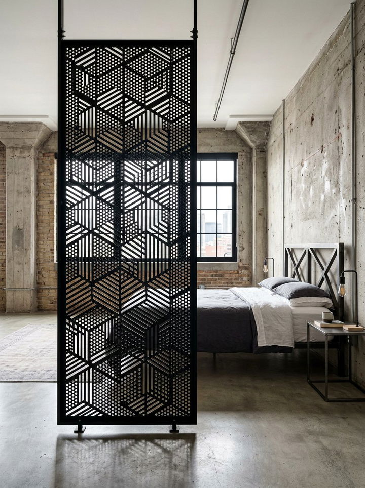 Perforated metal screen - 30 bedroom divider ideas