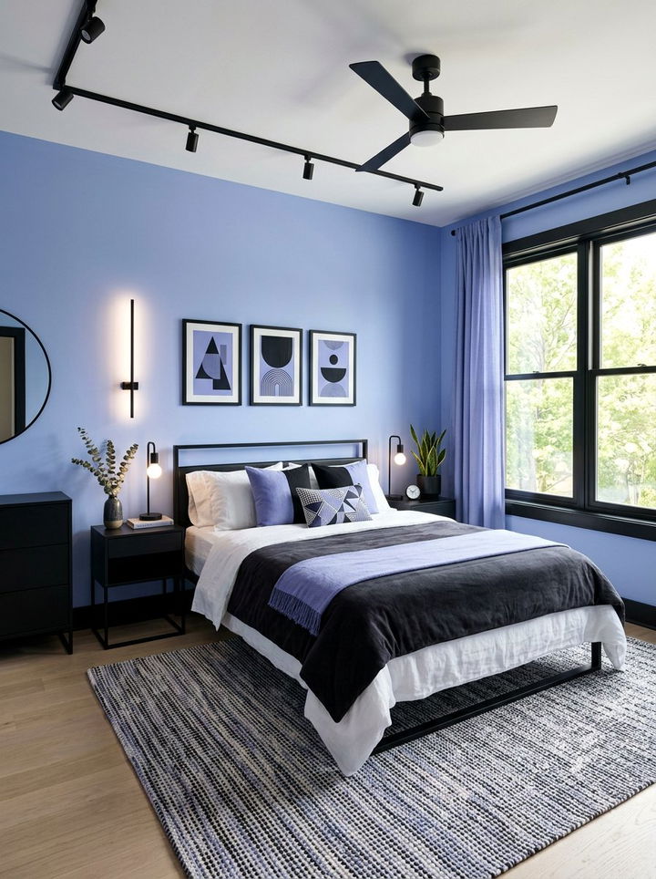 Periwinkle And Black Contrast - 30 periwinkle bedroom ideas