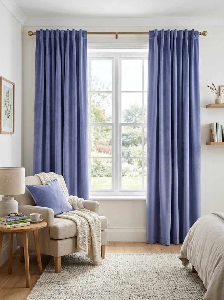 Periwinkle Velvet Curtains - 30 periwinkle bedroom ideas