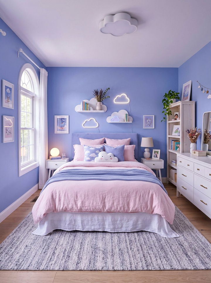 Periwinkle and pink bedroom - 30 sunset inspired bedroom color ideas