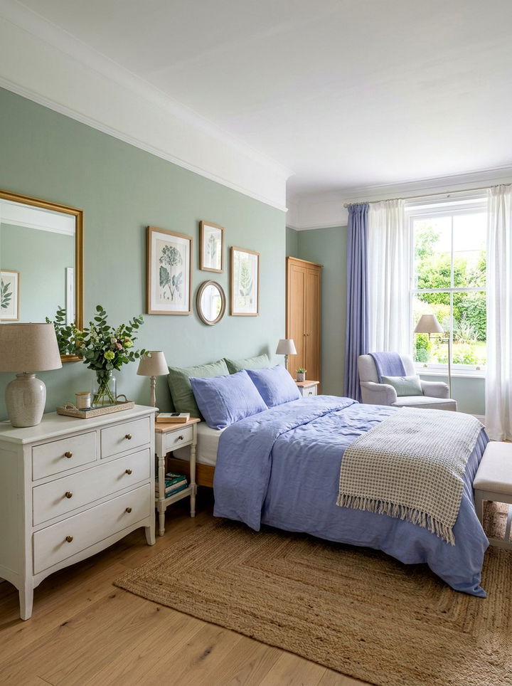 Periwinkle and sage green bedroom - 30 blue and green bedroom ideas