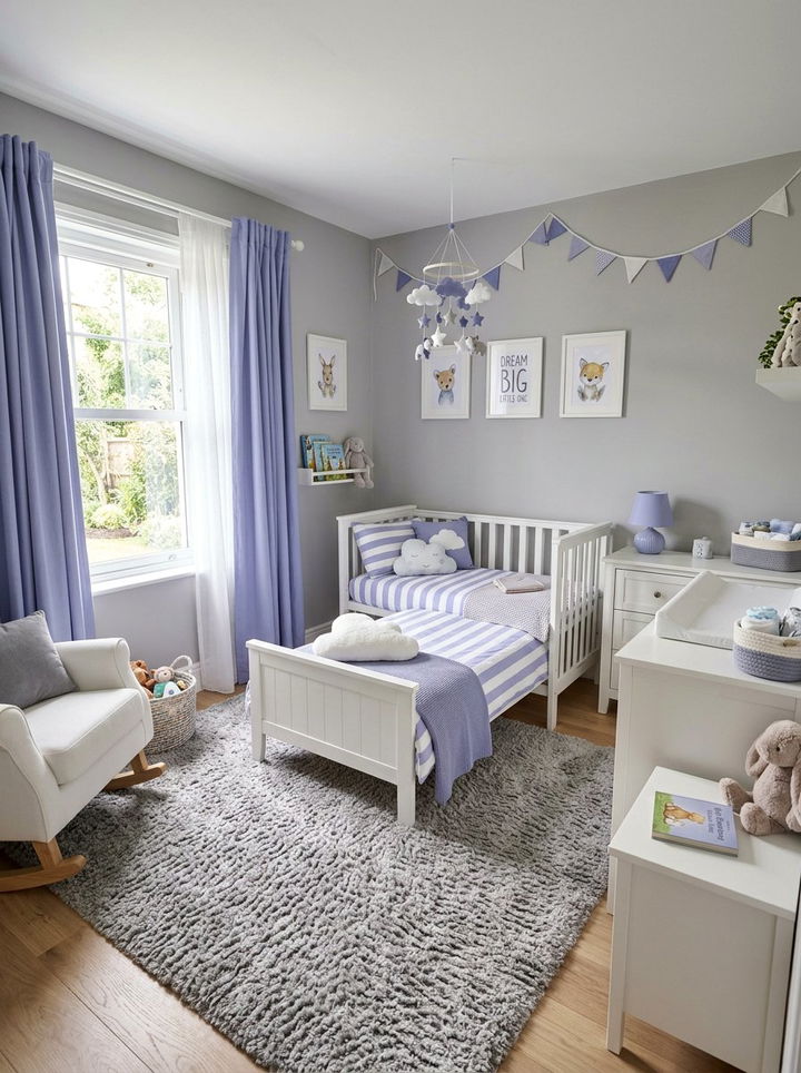 Periwinkle and soft gray bedroom - 30 purple and gray bedroom ideas