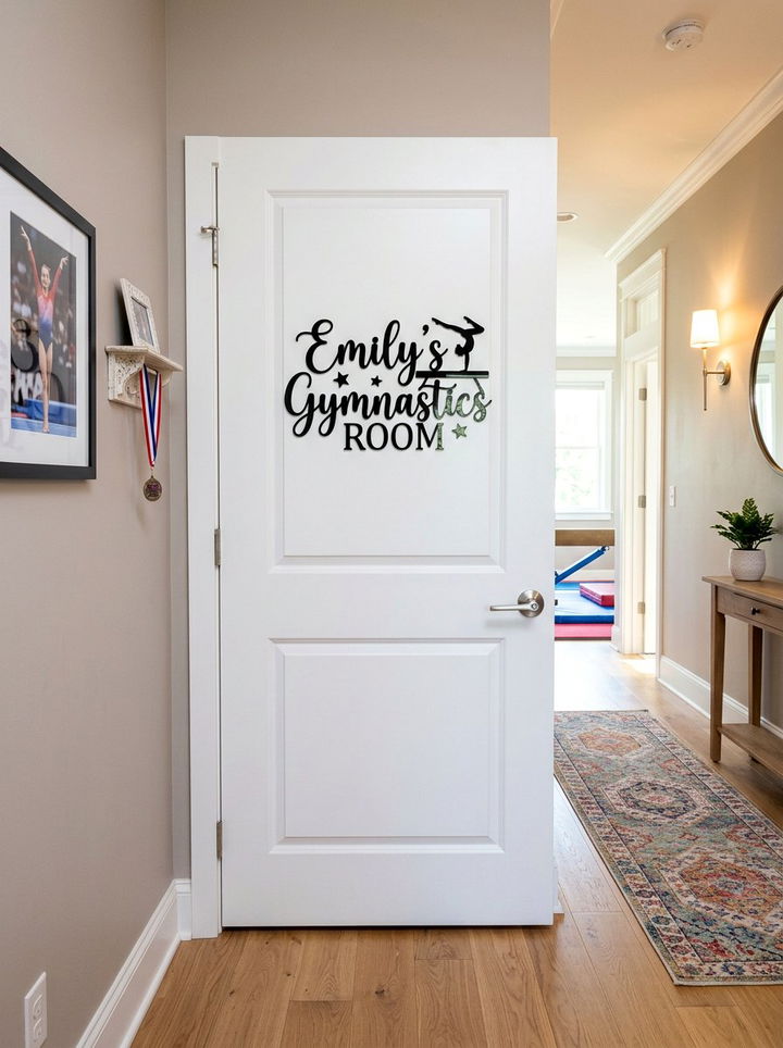 Personalized gymnast door sign - 30 gymnastics bedroom ideas