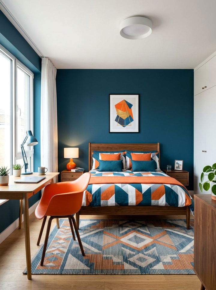 Petrol Blue And Clementine Bedroom - 30 orange and blue bedroom color combo