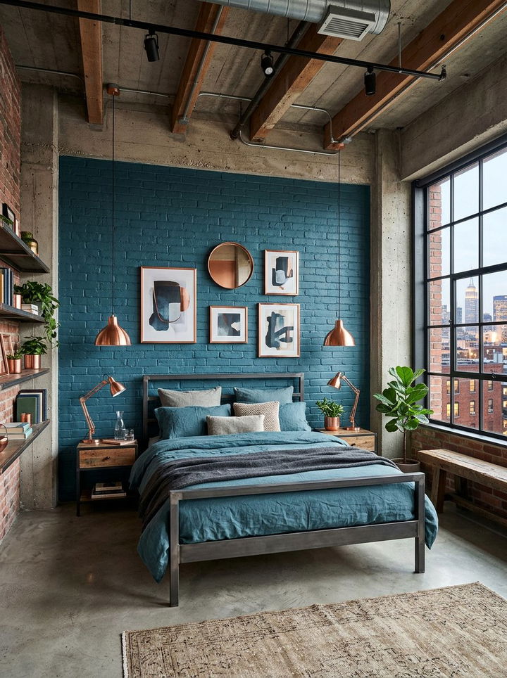 Petrol blue and copper brown bedroom - 30 blue and brown bedroom color combo