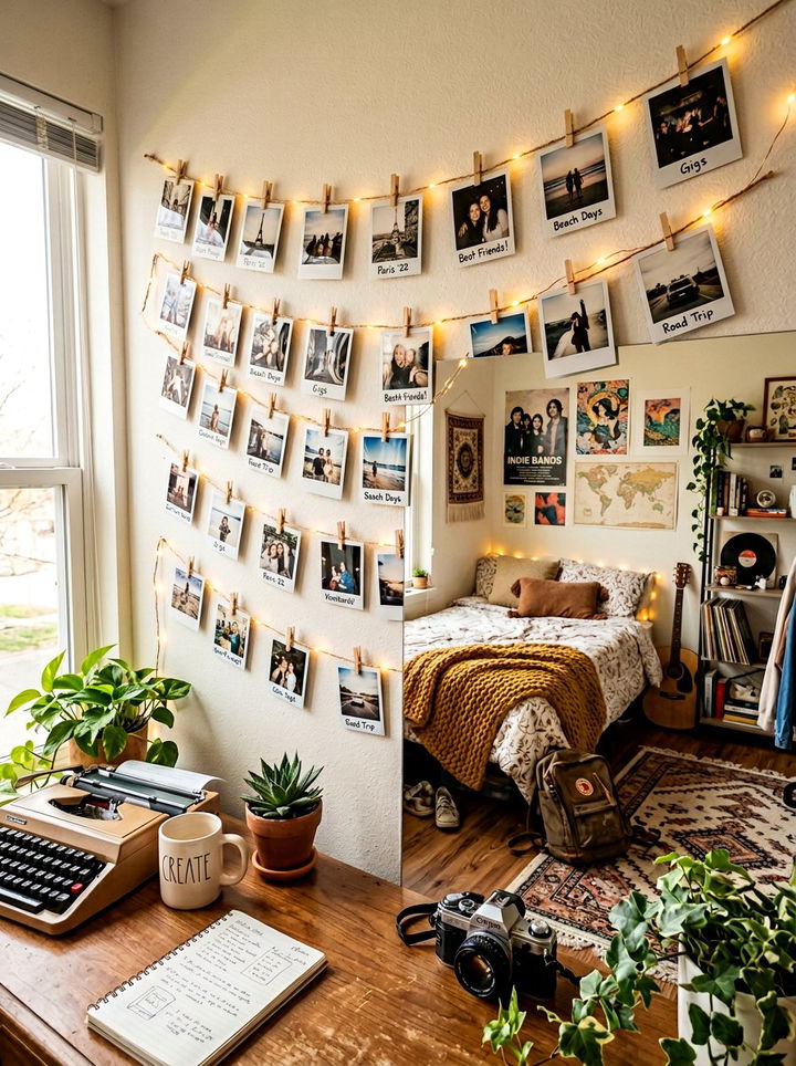 Photo Clip String - 30 command strip bedroom ideas