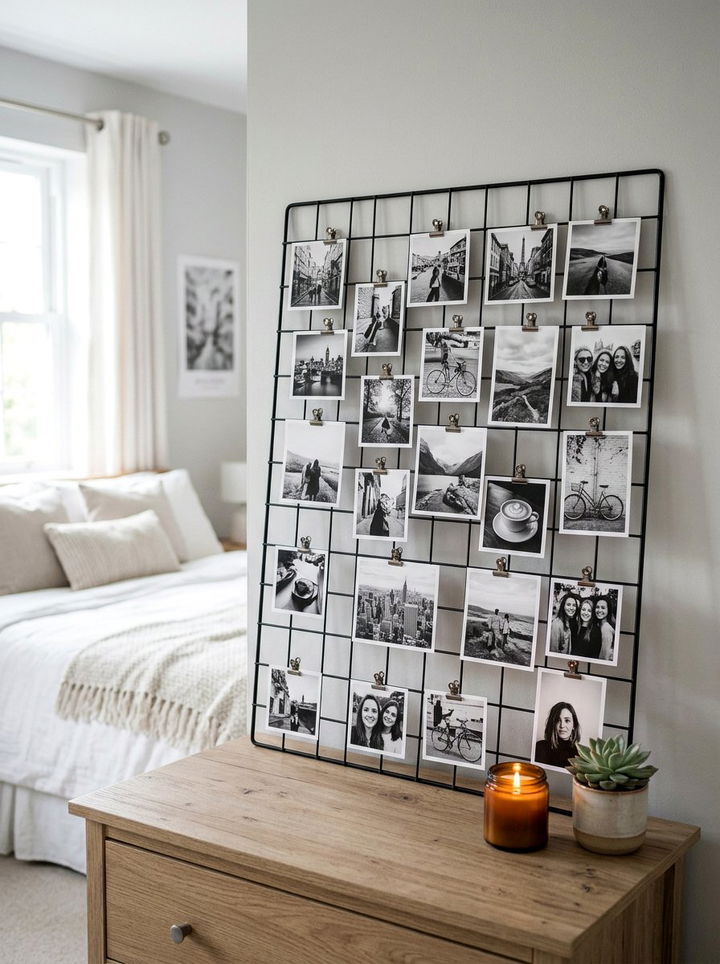Photo grid with clips - 30 no drill bedroom ideas