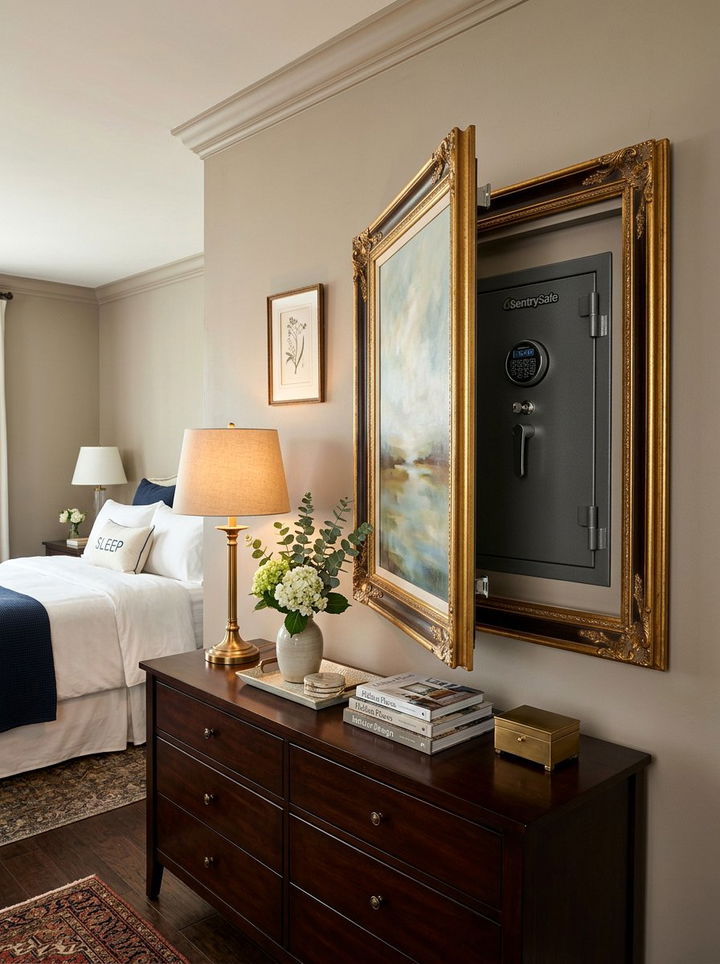 Picture Frame Wall Safe - 30 bedroom hidden storage ideas