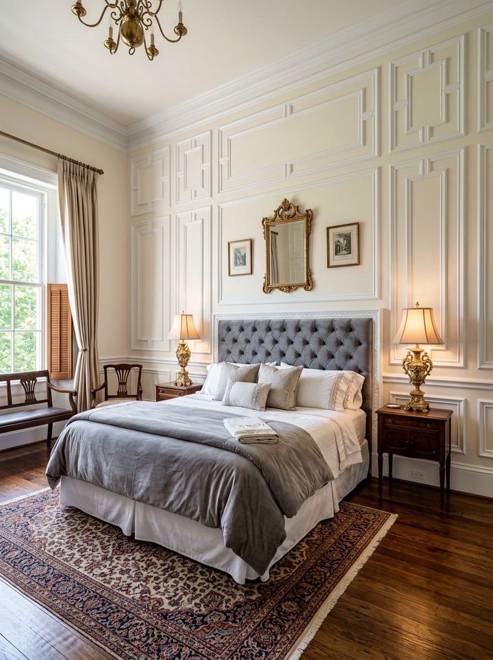 Picture frame molding wall - 30 bedroom feature wall ideas