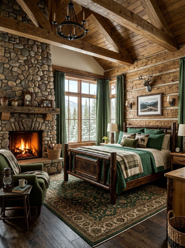 Pine Green Cabin Bedroom - 30 cool green bedroom ideas