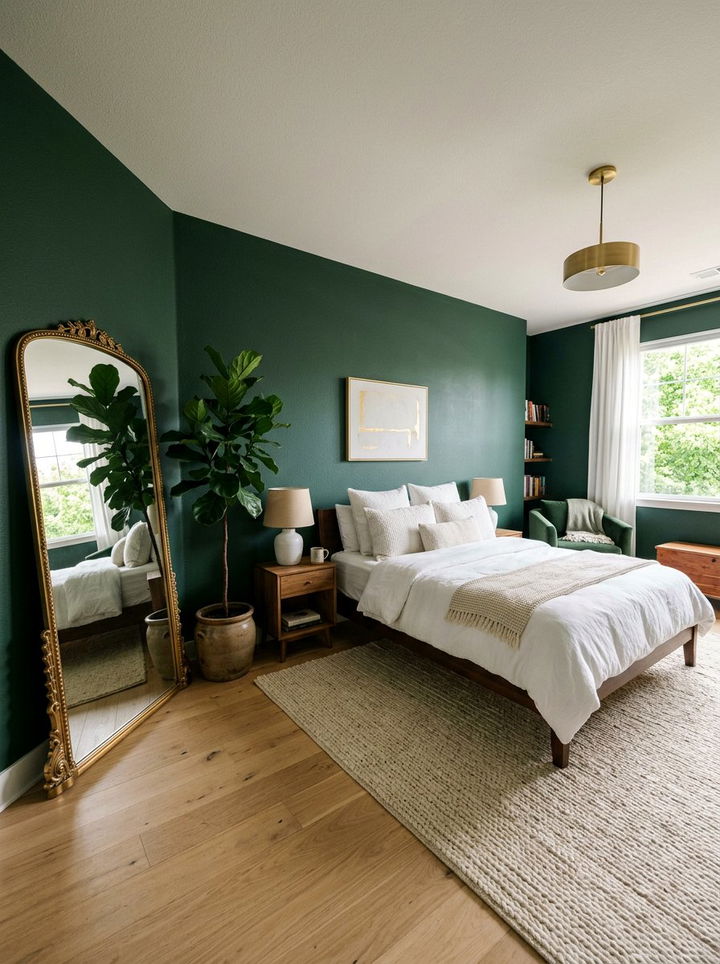 Pine Green Walls Gold Mirror - 30 green and gold bedroom color combo