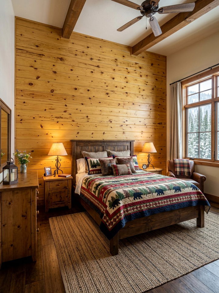 Pine Wood Wall - 30 bedroom wood wall ideas