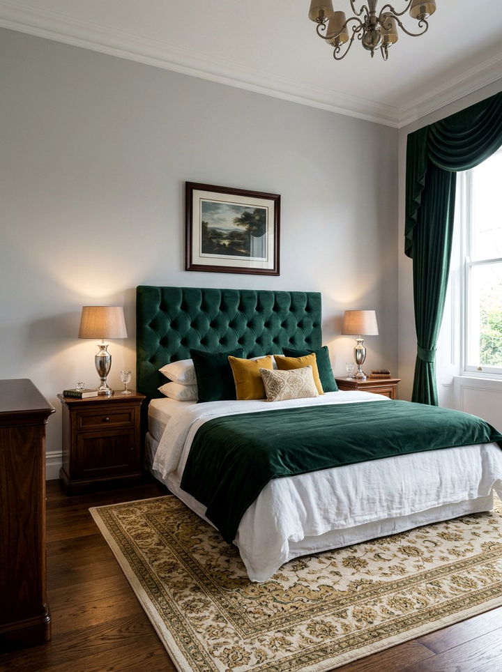 Pine green upholstered headboard - 30 traditional green bedroom ideas