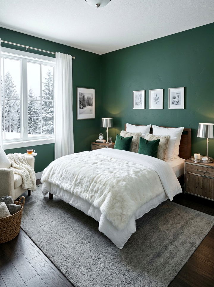 Pine green winter bedroom - 30 green and white bedroom ideas