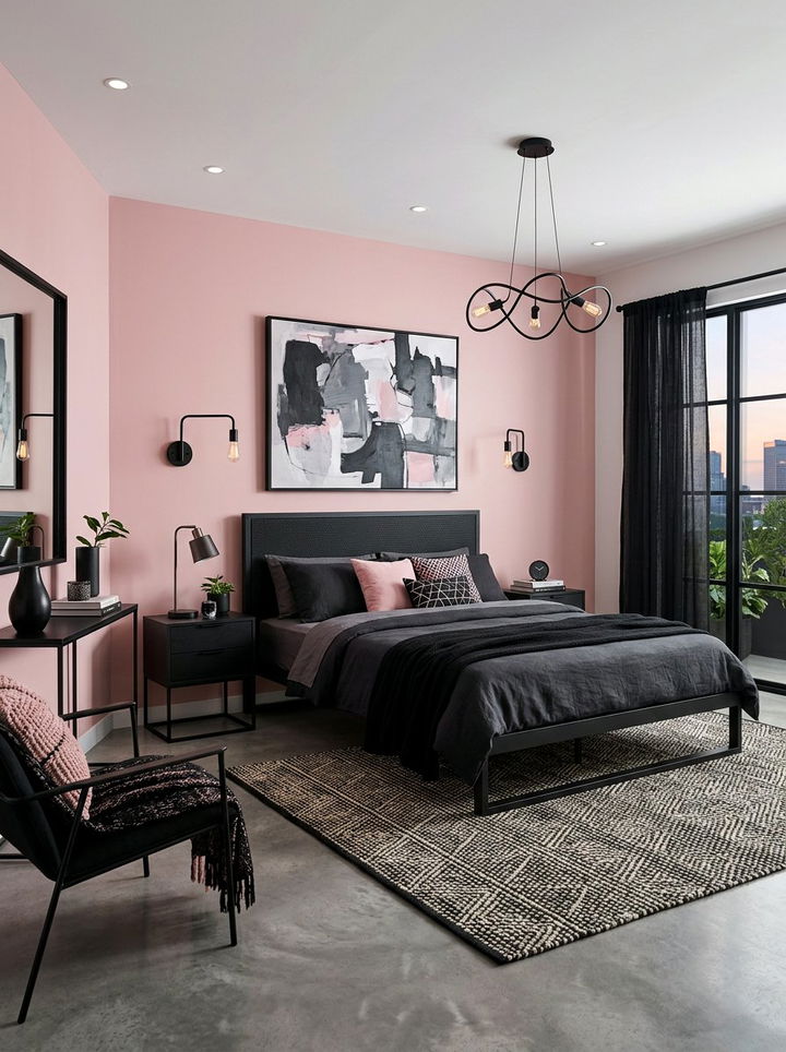Pink And Black Modern Room - 30 millennial pink bedroom ideas