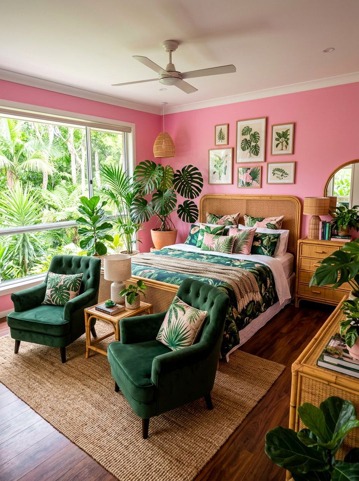 Pink And Green Tropical Bedroom - 30 millennial pink bedroom ideas