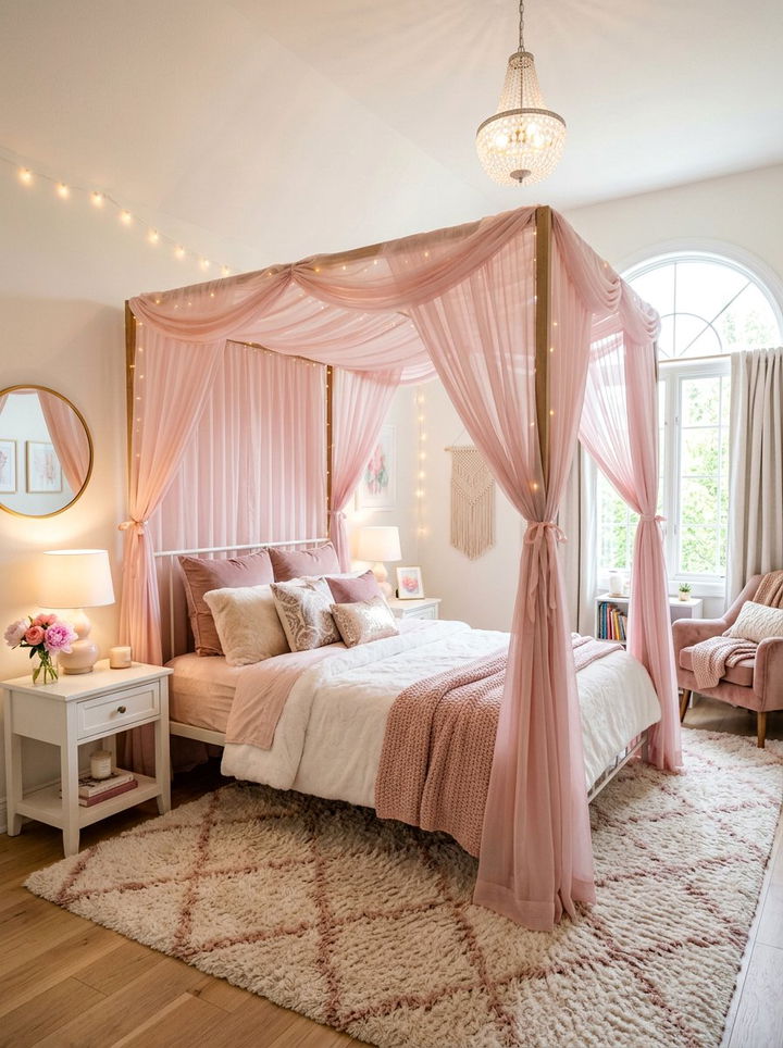 Pink Canopy Bed - 30 millennial pink bedroom ideas