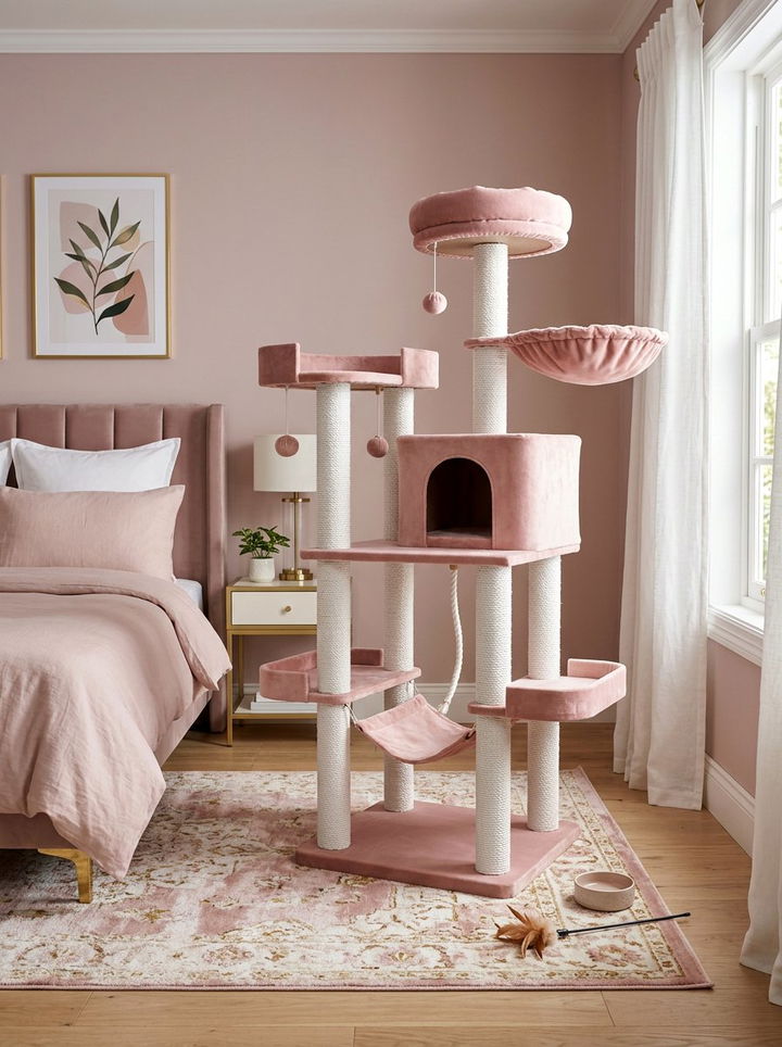 Pink Cat Tree - 30 cat tree bedroom ideas